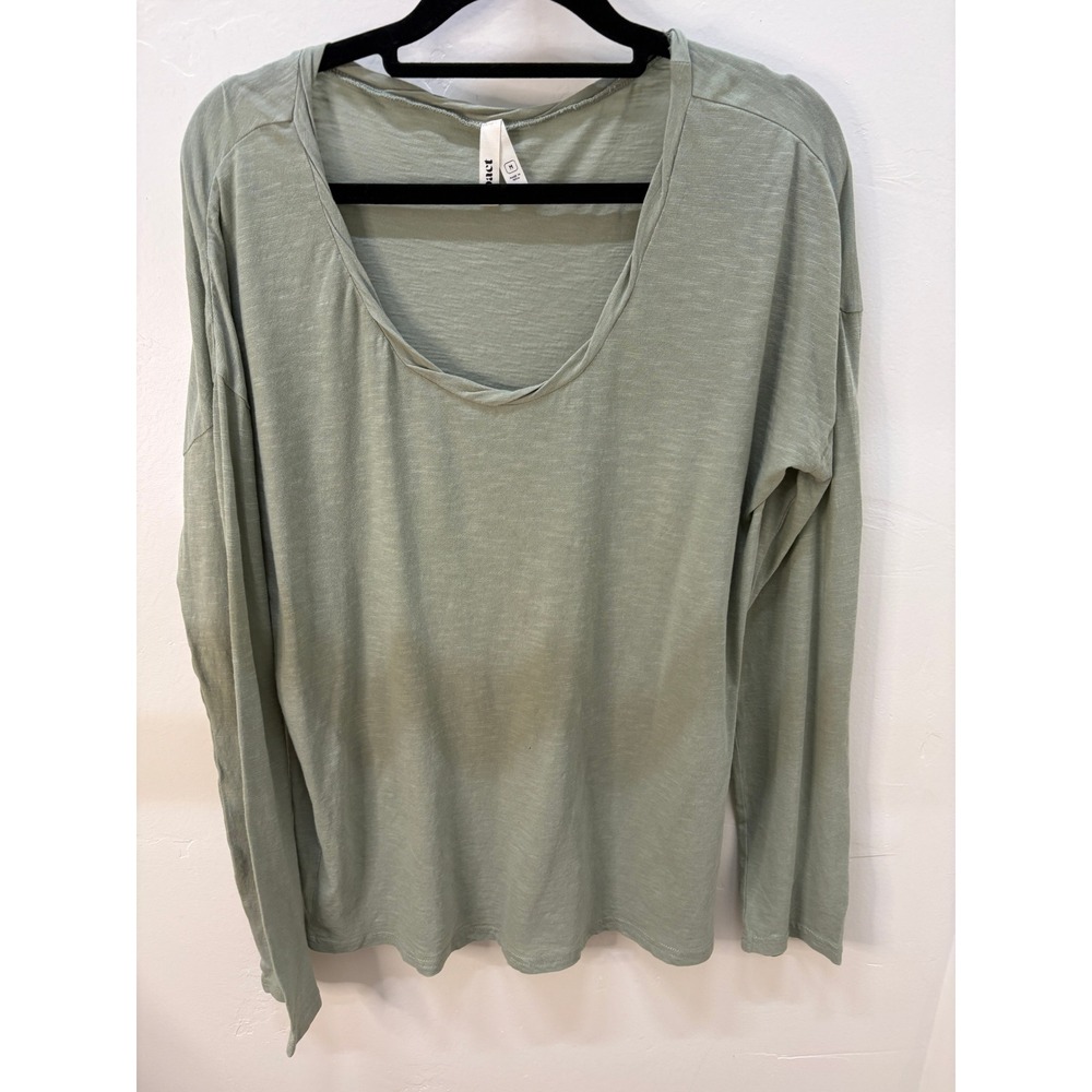 Pact Womens Sage Green Slub Knit Long Sleeve Scoop Neck Top Size Medium